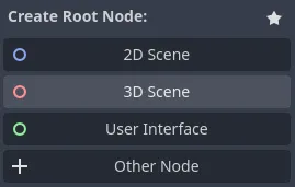 Create root node, 3D Scene highlighted